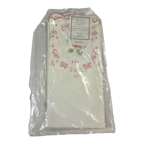 Victorian Style Tea Towel Tessie  Pink Flowers Floral Embroidered 100% Cotton - Picture 2 of 7